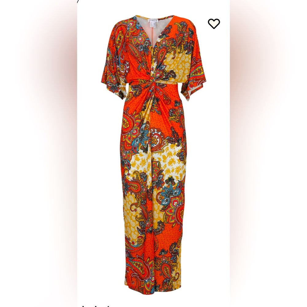 Venus Vibrant Orange Paisley Maxi Dress